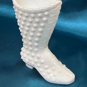 Vintage Cottage Core Hobnail White Milk Glass Shoe Boot